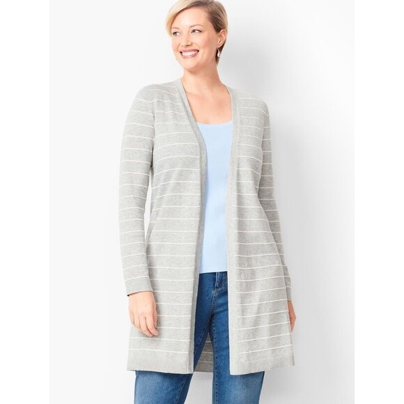 Talbots Sweaters - Talbots Jacquard Stripe Pima Duster Cardigan Sweater 1X
